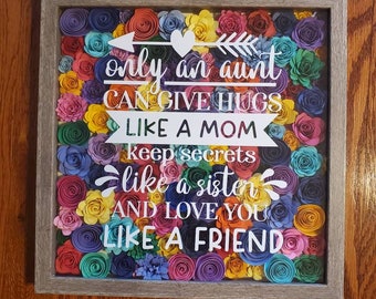 Personalized Paper Flower Shadow Box: Aunt, Sister, Birthday Gift