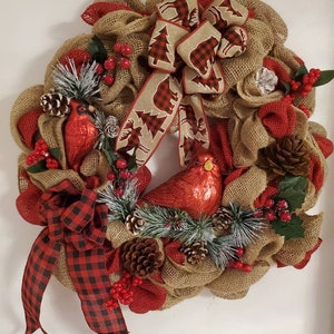 Rustic Wreath, Burlap Wreaths, Birds, Cardinals, Cardinal Wreath, Farmhouse, Winter, Front Door Hangings, nature