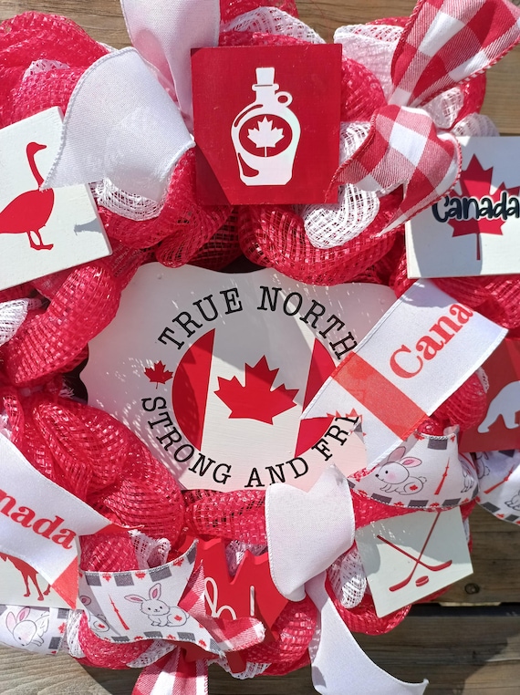 Canada Day Wreath: Handmade Red & White Deco Mesh, Maple Leaf
