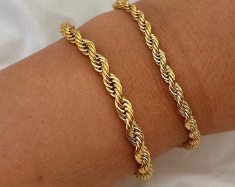 Braccialetto in corda intrecciata placcato oro - Braccialetto spesso - 5 mm e 4 mm - Impermeabile e anti-ossidazione - Perfetto come regalo