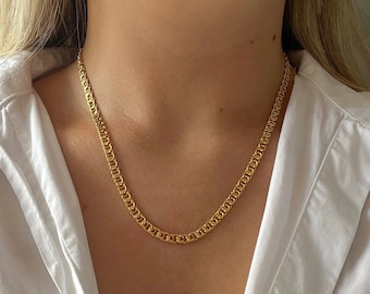 Collana con catena a maglie placcata in oro - Gioiello importante/impilabile - Collana impermeabile e anti-ossidazione - Perfetta come regalo