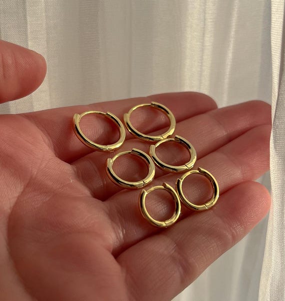18kt gold thin hoop earrings - 100% Waterproof and Tarnish Proof - available in 3 sizes - perfect for gifting