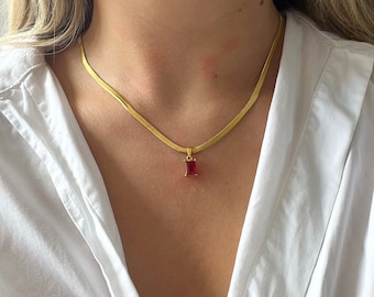 Collier à breloques avec pendentif en plaqué or 18 carats avec pierres précieuses/pierres de naissance - 100 % étanche et sans ternissement - Parfait pour offrir