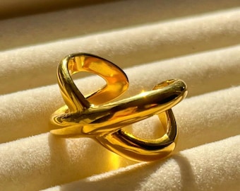 Anello a croce spesso placcato in oro - Anello con fascia in oro importante - Anello con sigillo - Gioiello impermeabile e anti-ossidazione - Perfetto come regalo