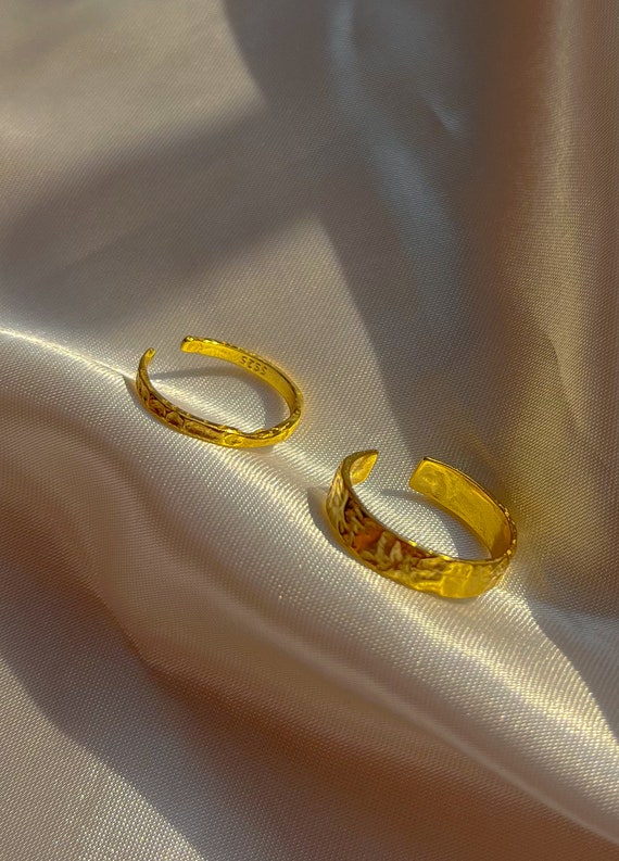 18kt gold plated 925 sterling silver adjustable stamped stacking rings - 100% waterproof and tarnish free - perfect for gifting