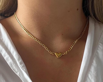 Collier pendentif à breloques coeur en plaqué or - bijoux tendance/empilables - collier chaîne délicat - imperméable et sans ternissement - parfait pour cadeau