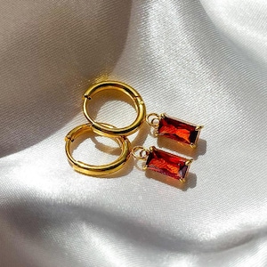 18kt Gold Plated Red Ruby Gemstone/Precious Stone Pendant huggie hoop earrings - 100% waterproof and tarnish free - perfect for gifting