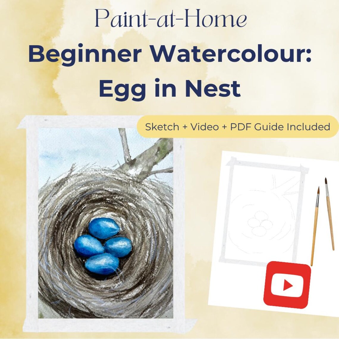 Beginner Watercolour Blue Eggs in Nest Tutorial – Beginner Spring ...