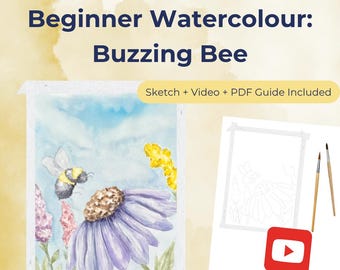Watercolour Bumblebee & Coneflower Tutorial | Beginner Floral Painting with Sketch + Video + PDF Guide