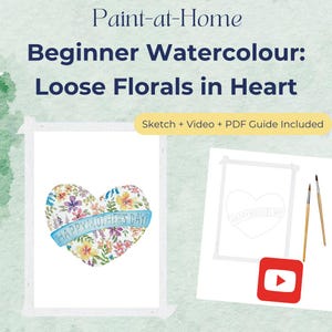 Aquarelle pour débutants : fleurs en vrac et coeur | Tutoriel pour la carte de fête des mères avec vidéo, instructions au format PDF et croquis