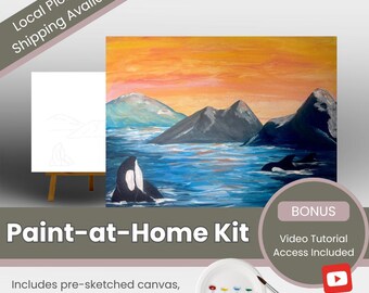 Paint-at-Home Art Kit for Kids and Beginners. Pre-Sketched Canvas, Brushes, Paint & Instructions.  Creative Gift or Party Activity