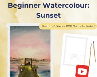 Sunset Dock Watercolour Tutorial | Beginner Landscape Kit with Sketch + PDF + Video