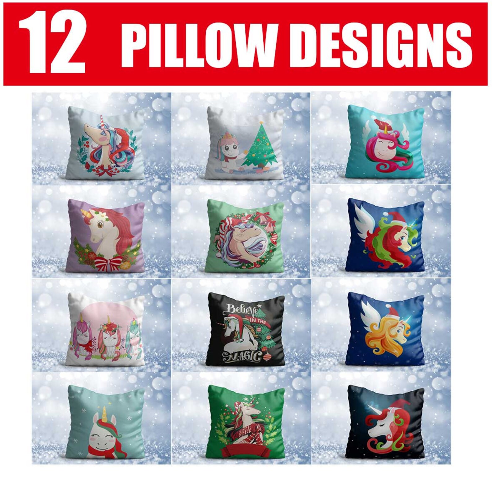 12 Pillow Design Template Pillow Unicorn Sublimation Template Etsy
