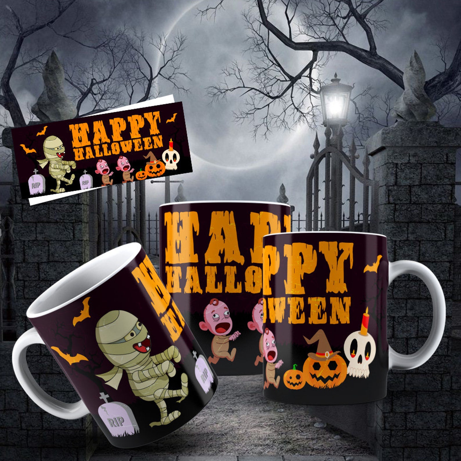 12 Mug Design Template Halloween Mug Halloween Sublimation Mug | Etsy