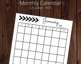Calendar Printable, Monthly Planner Printable, Monthly Calendar, US Letter Size