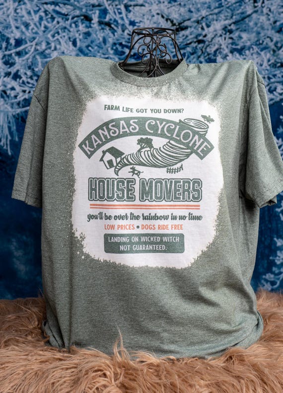 Kansas Cyclone House Movers on Unisex Sized Bleached Heather Green