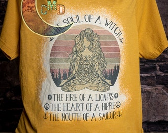 The Soul of a Witch on bleached Heather Mustard tshirt
