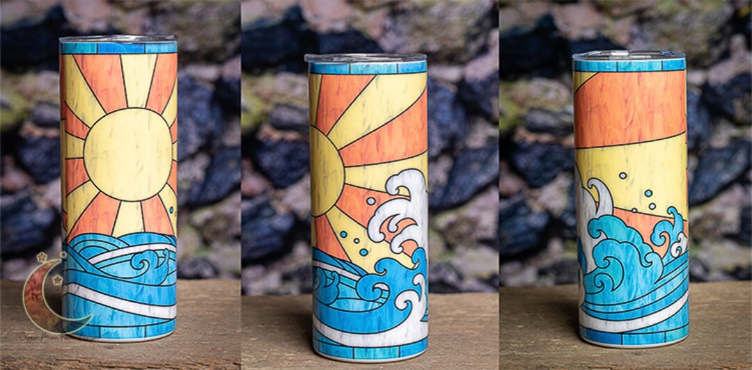 Stained Glass Look of Sun and Waves on a 20 Oz Skinny Tumbler With ...