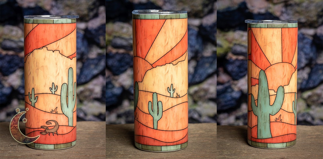 Stained Glass Look of Sun and Cacti on a 20 Oz Tumbler With Straw - Etsy