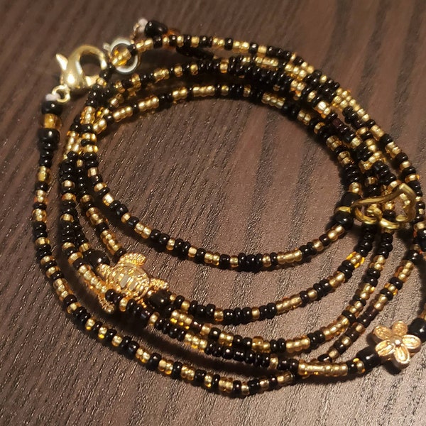 Extravagant Black & Gold Waistbeads, Mystery Charms 3 Charm Waistbeads (Creater Charm Selection)