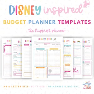 Budget Planner Printable Templates Digital Finance Planner DisneyParks Disneyland Disneyworld Theme 20+ Templates Savings Expense Tracker