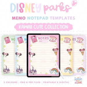 DisneyWorld Kawaii Memo Notizblock Planer Druckbare Vorlagen Digital Sheets mit GoodNotes Cute Collection