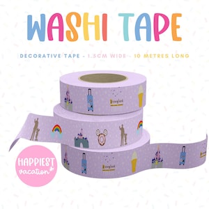 Washi Tape Happiest Vacation Disneyworld Disneyland - 1.5cm Wide & 10m Long Decorative Tape Planner Scrapbooking