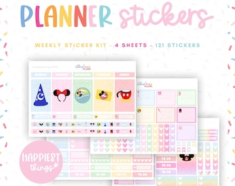 Planner Stickers Happiest Things Disneyworld Disneyland - Kit with 4 Sticker Sheets & 121 Stickers
