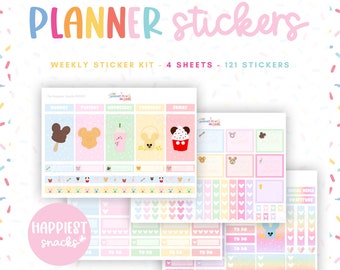 Planner Stickers Happiest Snacks Disneyworld Disneyland - Kit with 4 Sticker Sheets & 121 Stickers