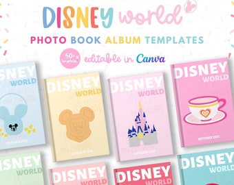 DisneyWorld Photo Book Album Digital Templates Canva - DisneyWorld Vacation Photo Album Book Travel Coffee Table Pastel Album