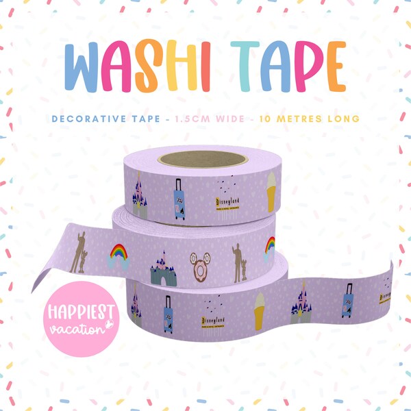 Washi Tape Happiest Vacation Disneyworld Disneyland - 1.5cm Wide & 10m Long Decorative Tape Planner Scrapbooking