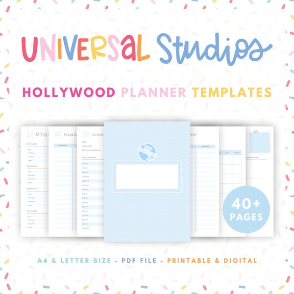 Universal Studios Hollywood Vacation Planner with 40+ Printable Templates for Planning a Universal Hollywood Vacation - Blue