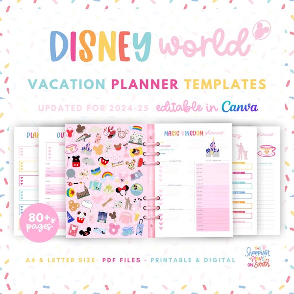DisneyWorld Vacation Planner Templates - 80+ Digital & Printable Templates for Walt DisneyWorld Planning WDW Trip Guide Agenda Itinerary