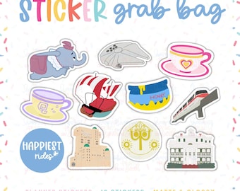 Pegatinas Happiest Rides Disneyworld Disneyland Sticker Grab Bag - 10 pegatinas para planificador mate y brillante