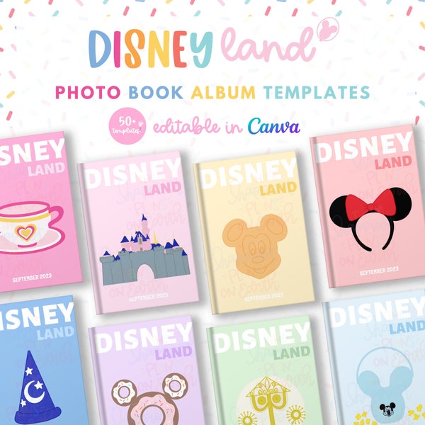 Disneyland Photo Book Album Digital Templates Canva - Disneyland Vacation Photo Album Book Travel Coffee Table Pastel Album