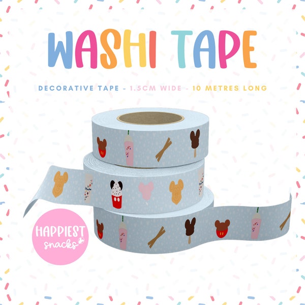 Washi Tape Happiest Snacks Disneyworld Disneyland - 1.5cm Wide & 10m Long Decorative Tape Planner Scrapbooking