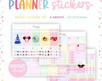 Planner Stickers Happiest Things Disneyworld Disneyland - Kit with 4 Sticker Sheets & 121 Stickers