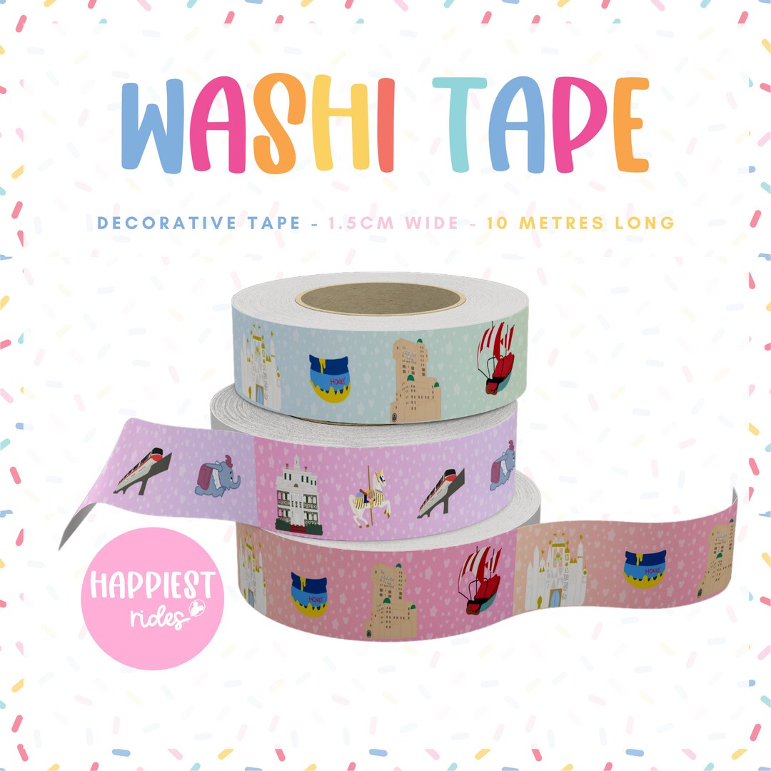 Washi Tape Happiest Rides Disneyworld Disneyland 1.5cm Wide &amp; 10m Long ...