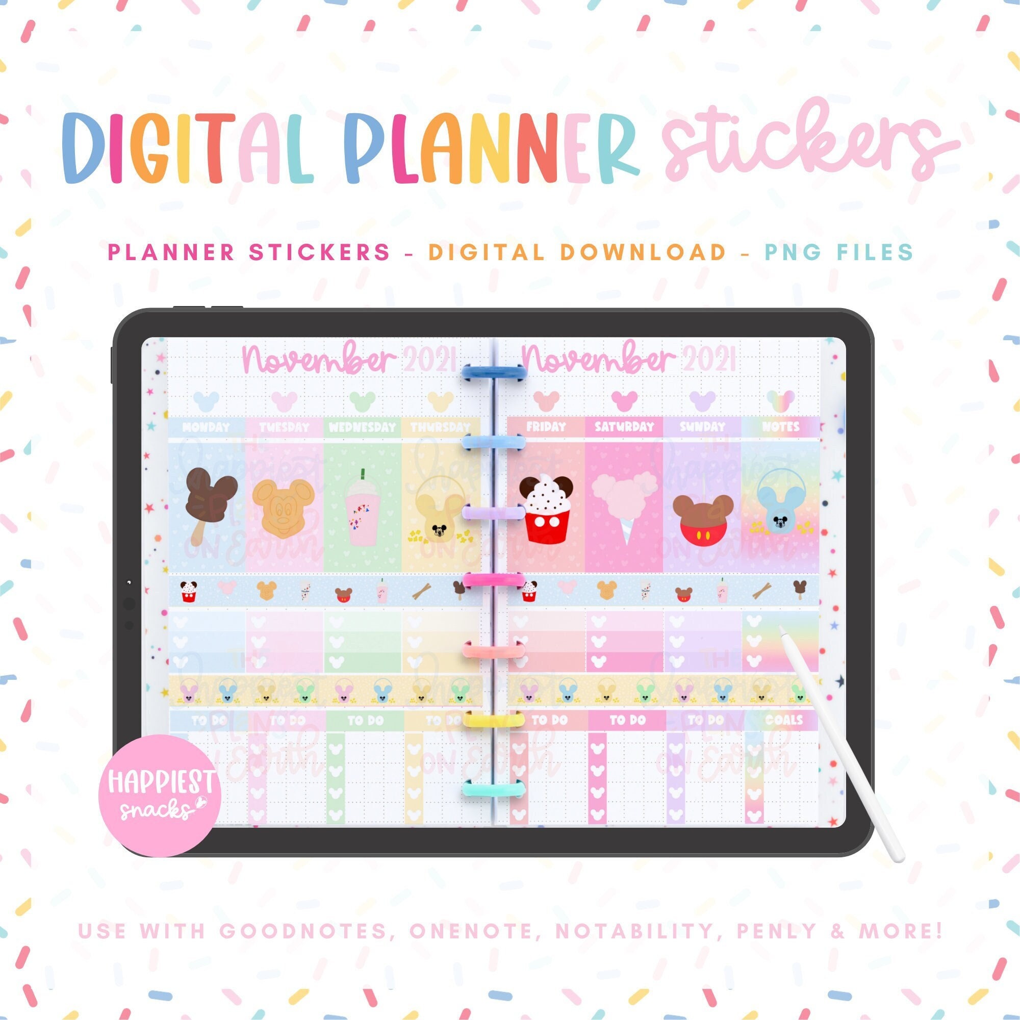 Disneyworld Digital Planner Stickers Bundle Happiest Snacks