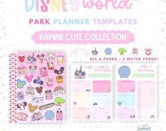 Kawaii DisneyWorld Park Planner Templates – Printable Vacation Itinerary (Digital Download)