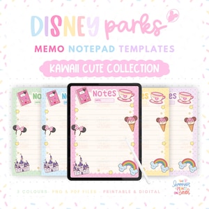 DisneyWorld Kawaii Memo Notepad Planner Printable Templates Digital Sheets with GoodNotes Cute Collection