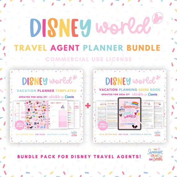 DisneyWorld Travel Agent Planner Bundle - 170+ Editable Templates & Guide for Clients Planning Walt DisneyWorld Vacation (COMMERCIAL USE)