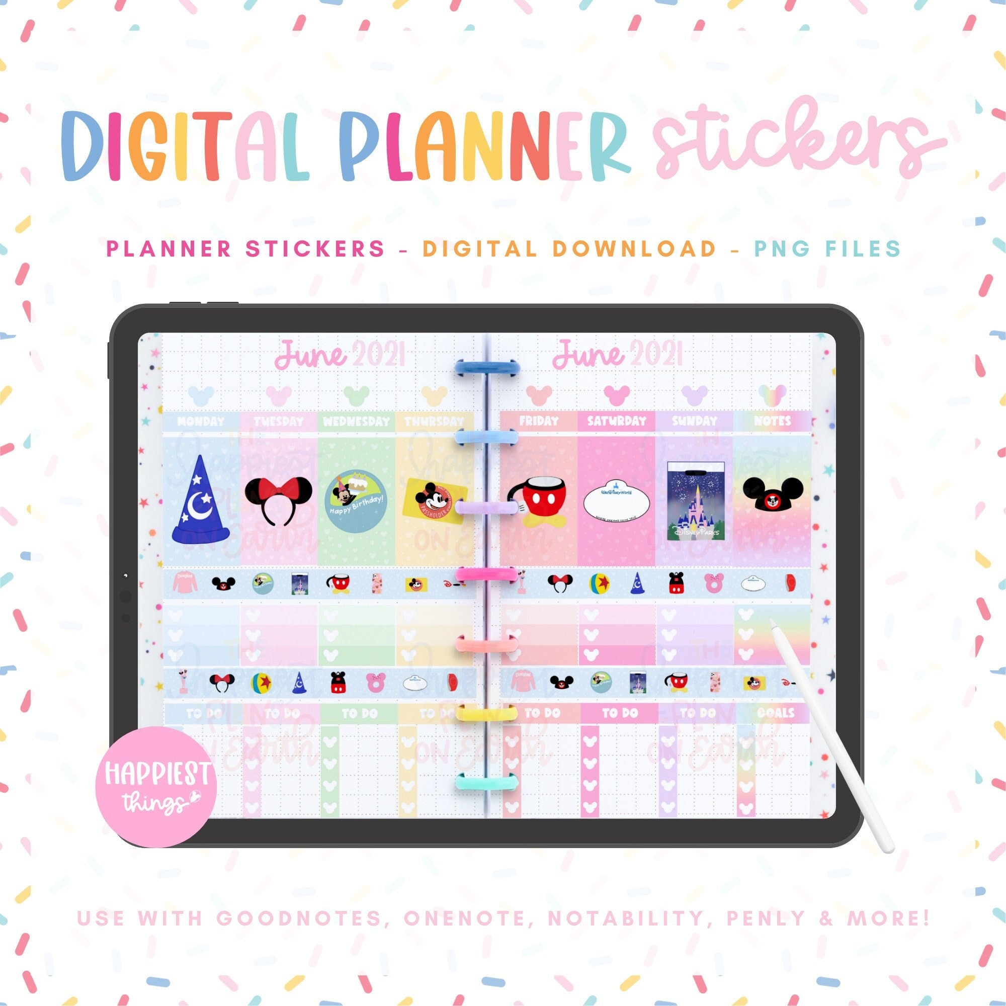 DisneyWorld Digital Planner Stickers Bundle Happiest Things – Disneyland Disneyworld Planner Stickers Digital Planning GoodNotes Stickers
