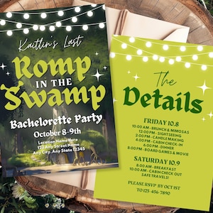 Last Romp in the Swamp, Fairytale Themed Bachelorette Party Invitation Template, DIY Social Media Invite, Funny Bachelorette Weekend Ideas