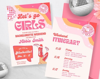 Let's Go Girls Fully Editable Colors Nashville Bachelorette Party Invitation, Social Media Bach Invite, Disco Cowgirl Bachelorette Nash Bash
