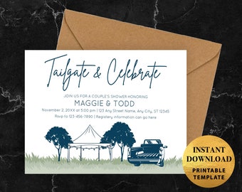 Tailgate and Celebrate Editable Engagement Party Invitation, Couple's BBQ Wedding Shower Invite, Tailgate Pickup Truck Honeymoon Shower Card