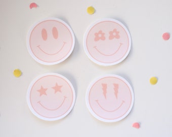 Pink smiley stickers, stickers for laptops, phone cases, sticker, stickers, rainbow stickers, waterproof, trendy, teenage stickers