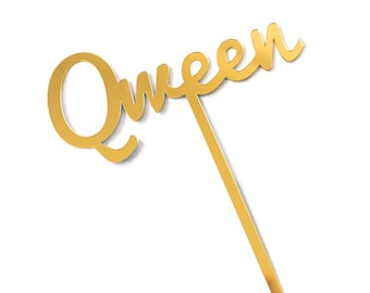 Qween Cake Topper- Cursive Gold Acrylic Qween Cake Topper for Celebrations, Parties, Quarantine Birthdays, Fun Cake Topper