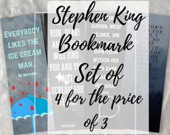 Stephen King Bookmark Set | Horror | Reading Gift | Carrie | Salems Lot | Mr Mercedes | Doctor Sleep