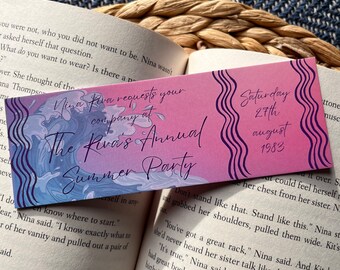 Malibu Rising Inspired Bookmark | Reading Gift | Bookish Gift | Fiction | Nina Riva Party Invite | Mick Riva
